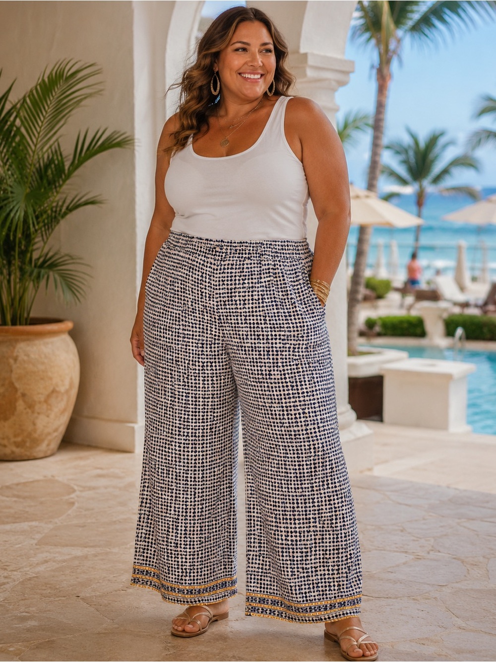 NWT Women’s 3X Wide Leg Pull On Pants Lightweight Flowy Elastic Waist Plus Size